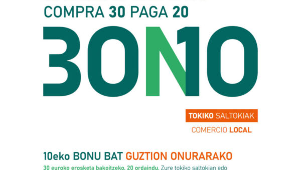 Euskadi Bono Denda estará vigente entre el 11 de enero y el 31 de marzo con descuentos de 10 euros por cada 30 de compra
